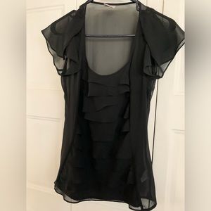 Worthington Women’s Short Sleeved Black Sheer Blouse Sz Medium